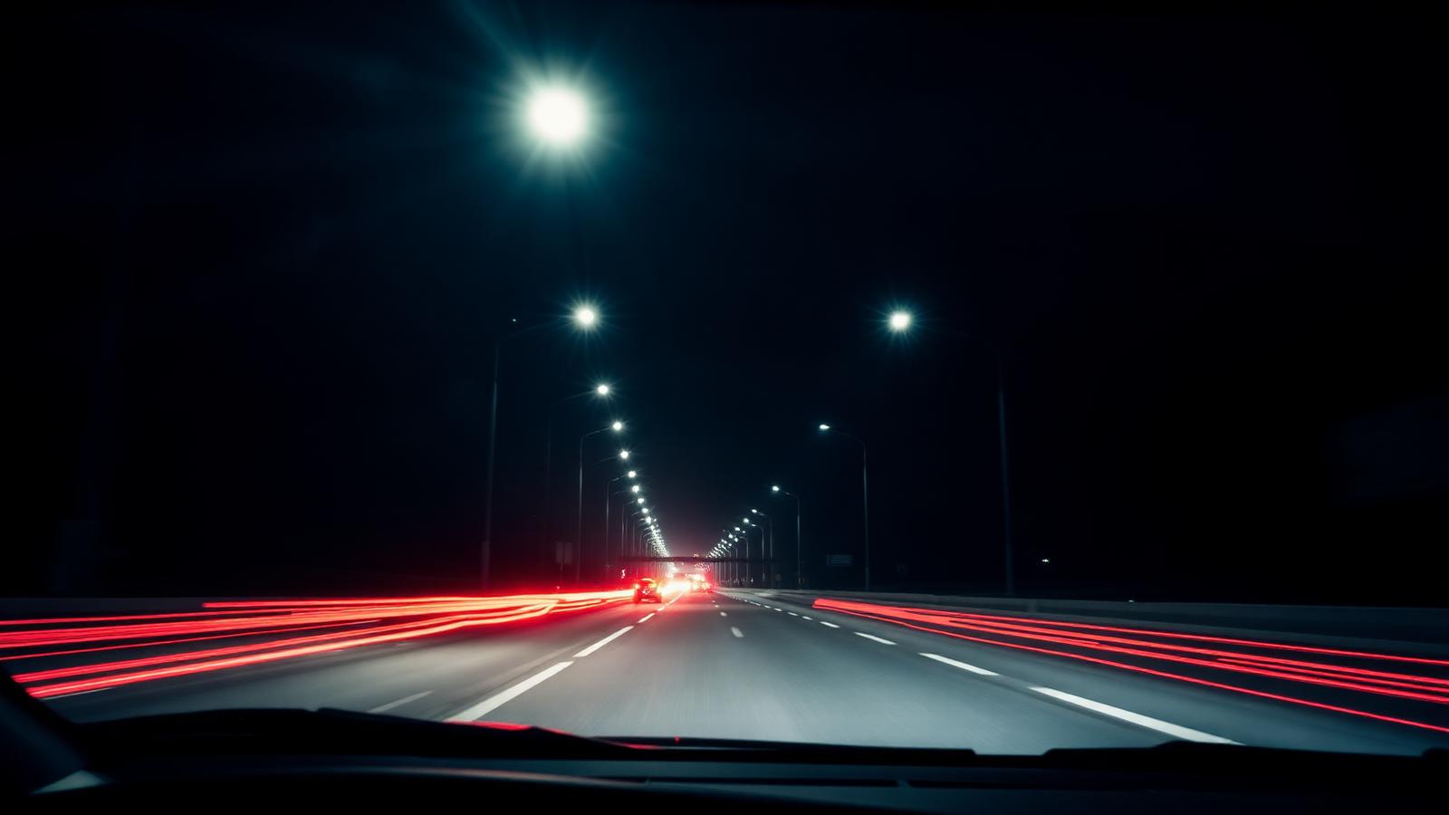 Car at night with light trails